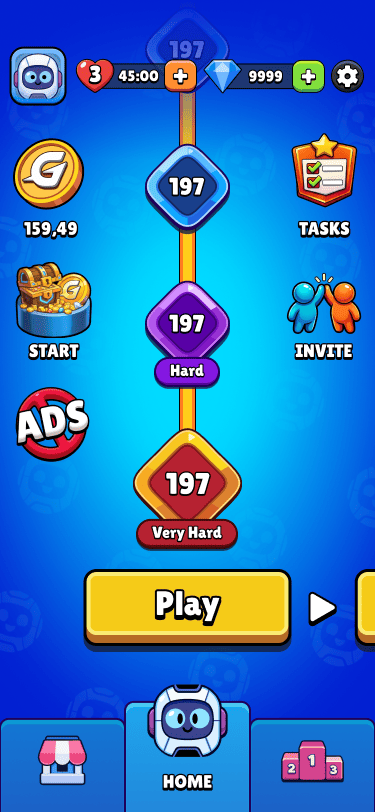 Roll Raider game screen — level map